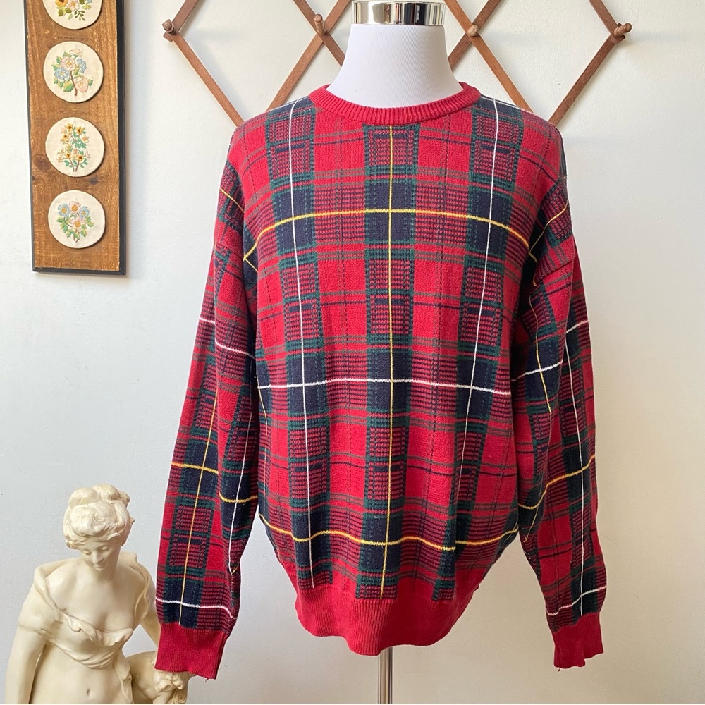 Jos A Bank Thick Knit Plaid Sweater Made In Italy